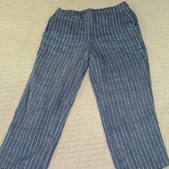 Eileen Fisher Pants - Eileen Fisher Crinkled Organic Linen Sz S Blue and White Striped Chambray Pants